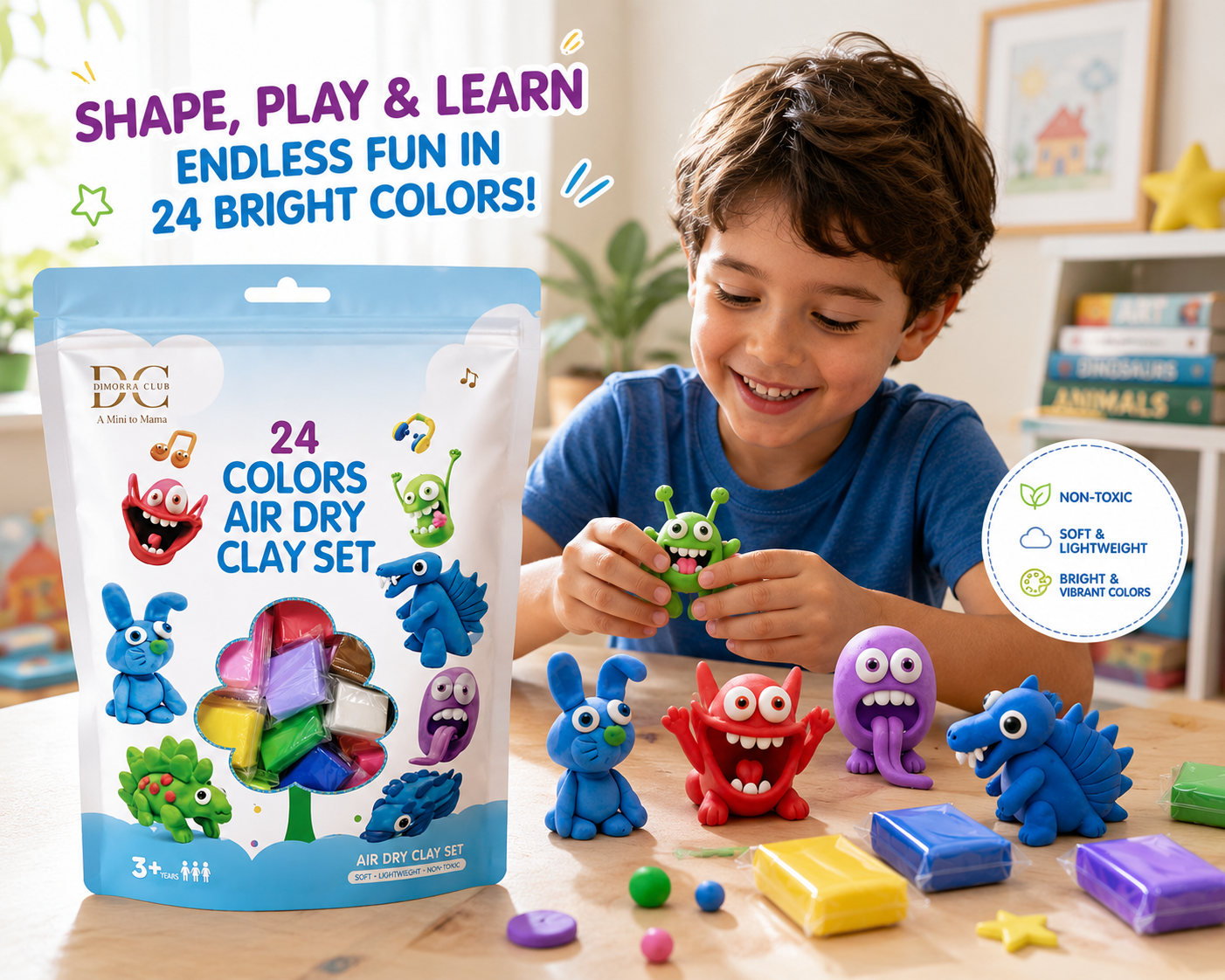 Shape & Create Air Dry Clay Set – 24 Colors