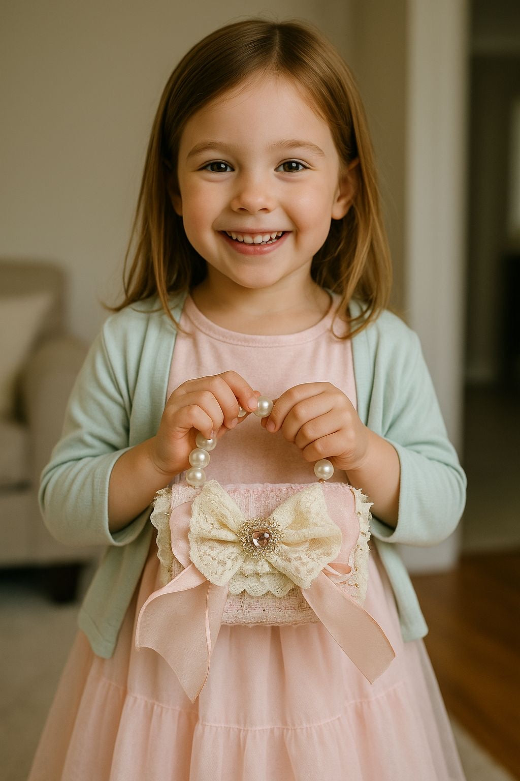 New Pearl Bow Little Fragrance Mini Girls Princess Pearl Handheld Crossbody Accessories Bags