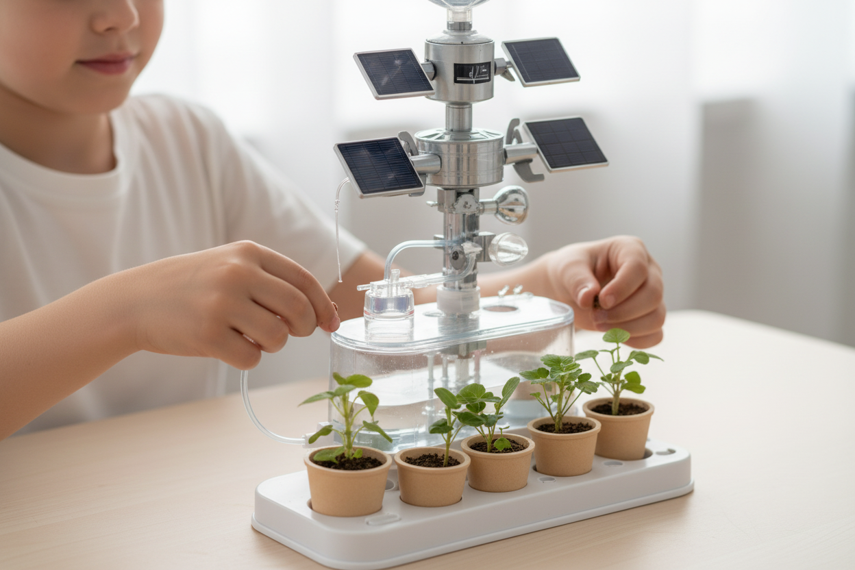 Child setting up SpacePlant Solar Growth Lab