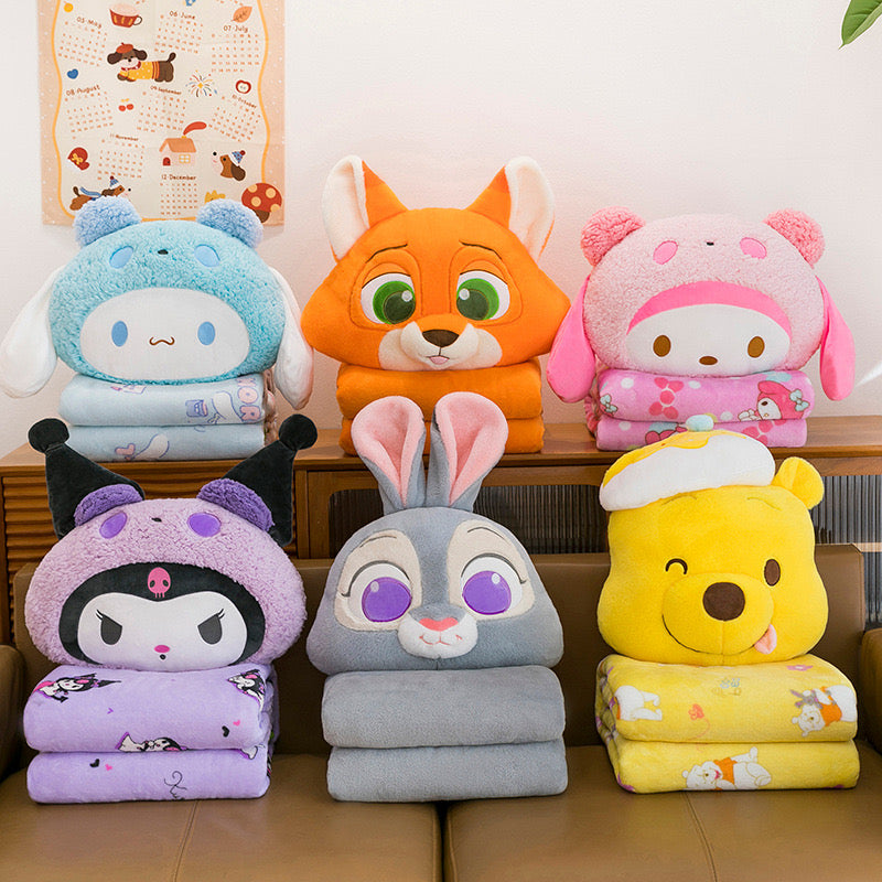 Cute Animal Plush Pillow with Blanket (2-in-1)