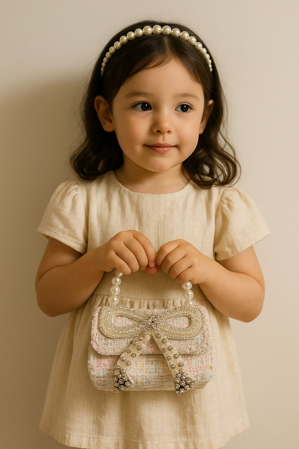New Pearl Bow Little Fragrance Mini Girls Princess Pearl Handheld Crossbody Accessories Bags