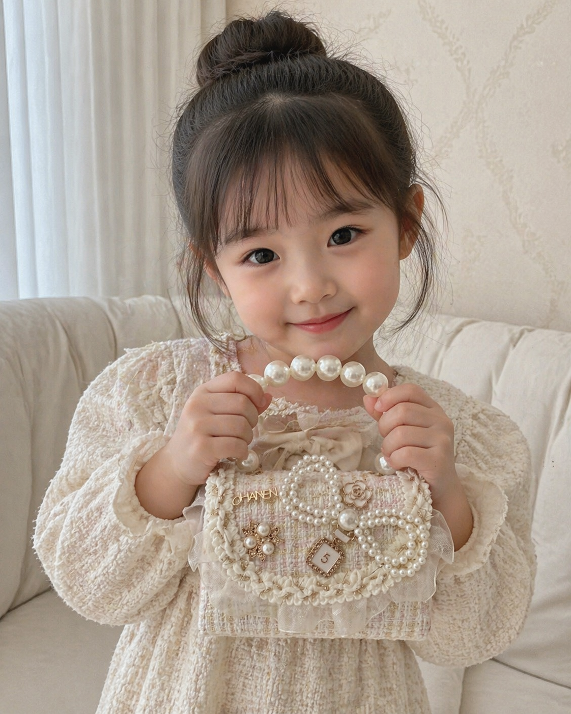 New Pearl Bow Little Fragrance Mini Girls Princess Pearl Handheld Crossbody Accessories Bags