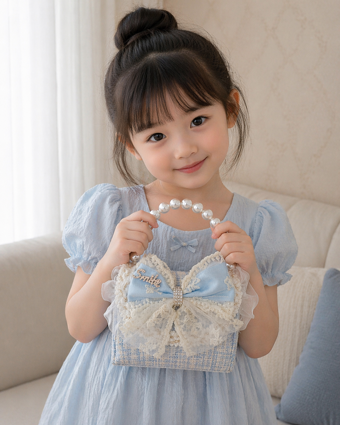 New Pearl Bow Little Fragrance Mini Girls Princess Pearl Handheld Crossbody Accessories Bags