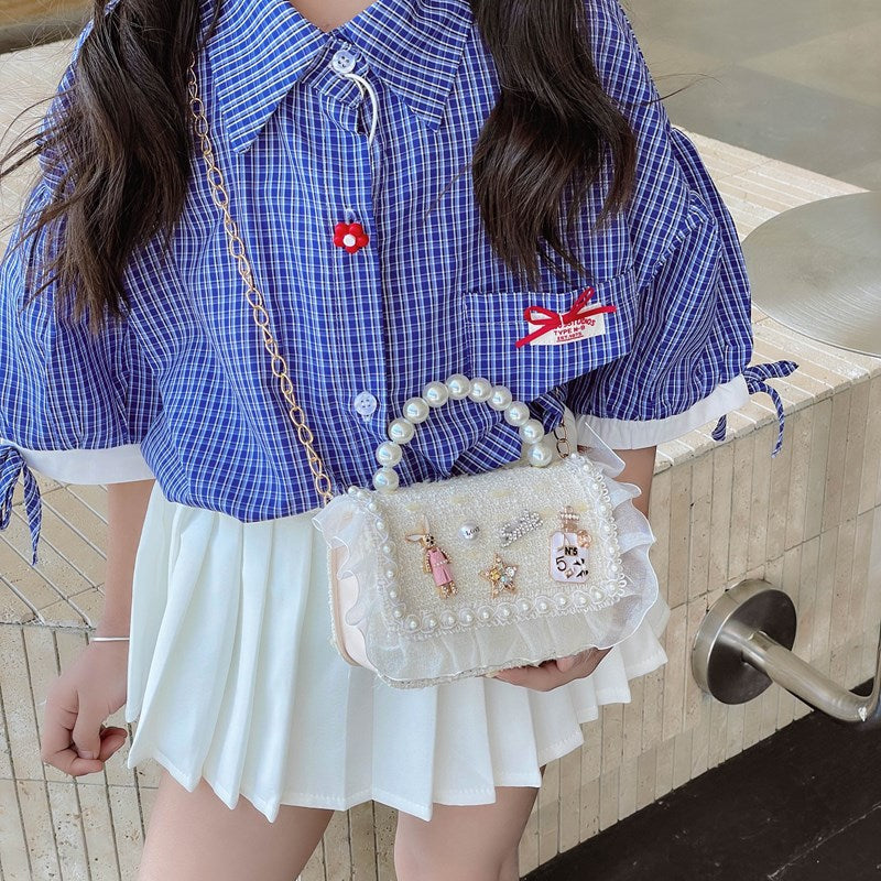 New Pearl Bow Little Fragrance Mini Girls Princess Pearl Handheld Crossbody Accessories Bags